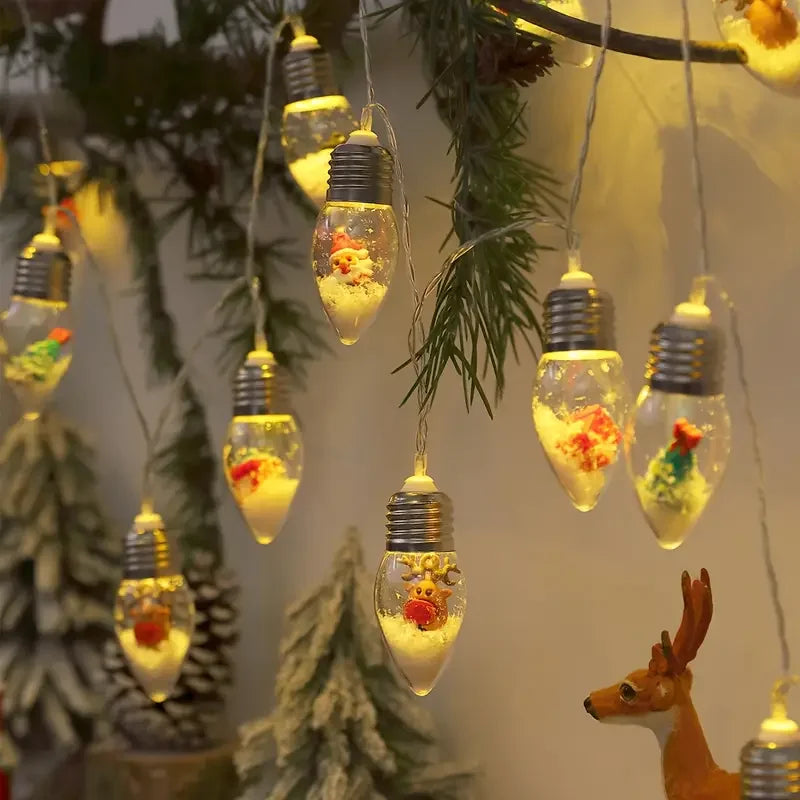 1pc 10/20LED Christmas Snow Globe String Lights Santa Claus Christmas Tree Reindeer Doll Wish Light For Wedding Party Home Decor