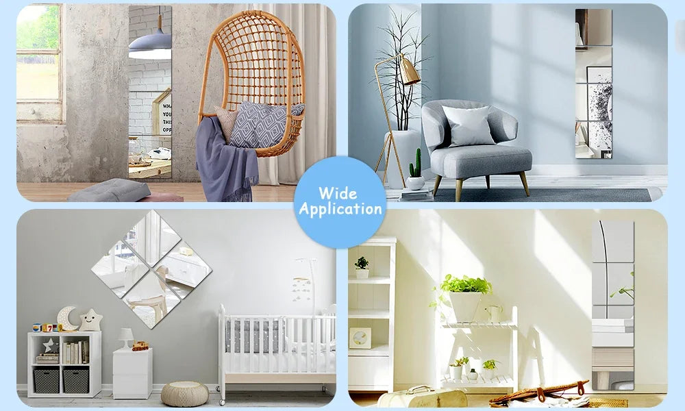 3D Mirror Wall Sticker DIY Square Acrylic Decal 2mm Full Body Wall Mirror Stickers for Bedroom Living Room Home Decor 2/4pcs
