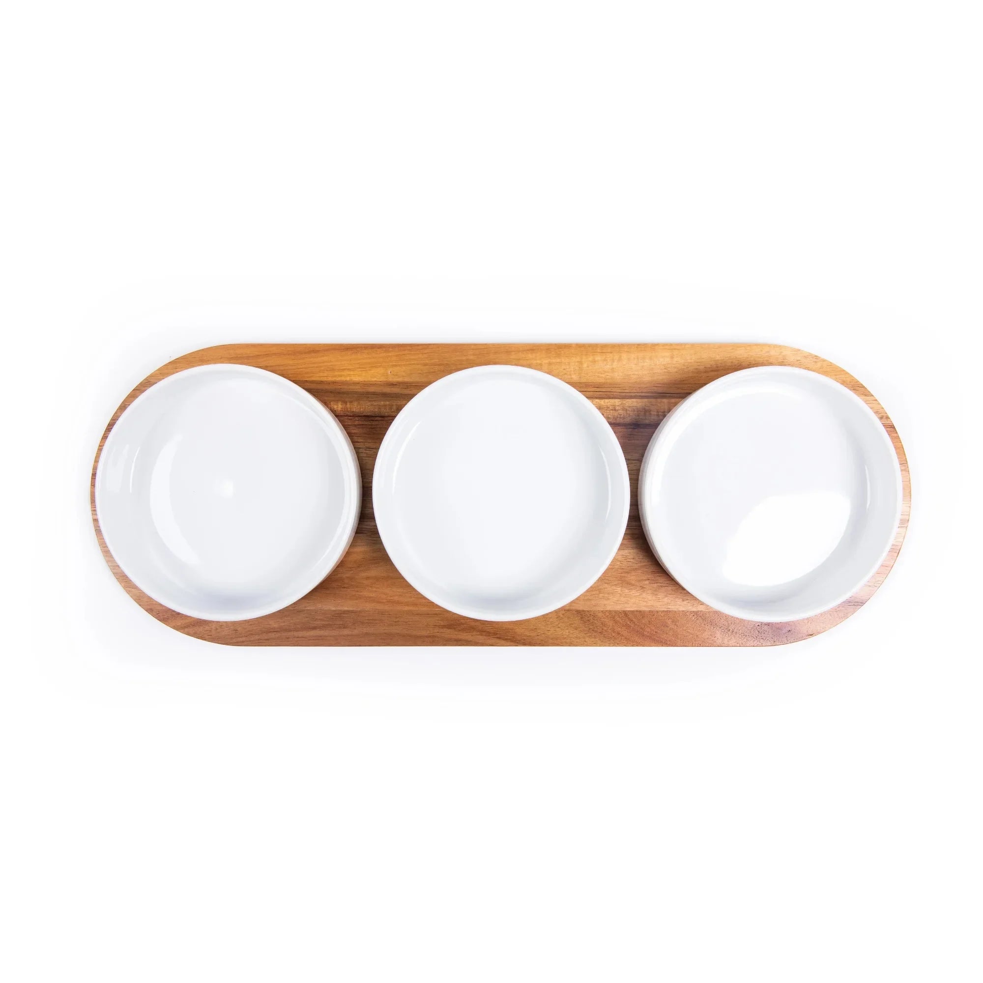 Acacia Wood Tray and Stoneware Bowl for Condiment, 19.69x7.28x2.17 in,3.96 lb