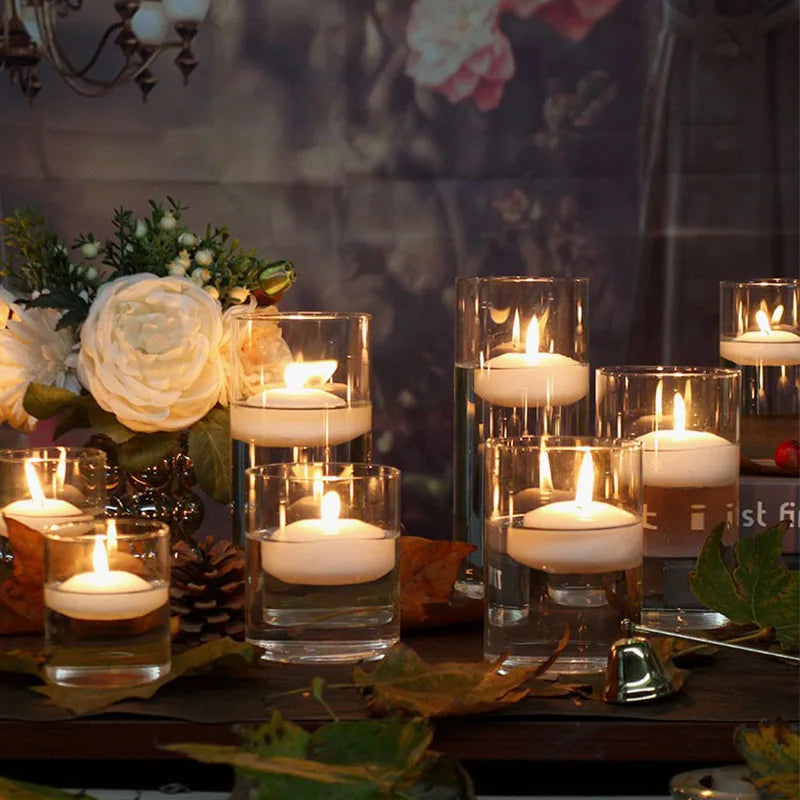 Cylinder Glass Cup Candlestick Wedding Transparent Candle Cup Holder Glass Vase Dining Table Candle Container Art Storage Jar