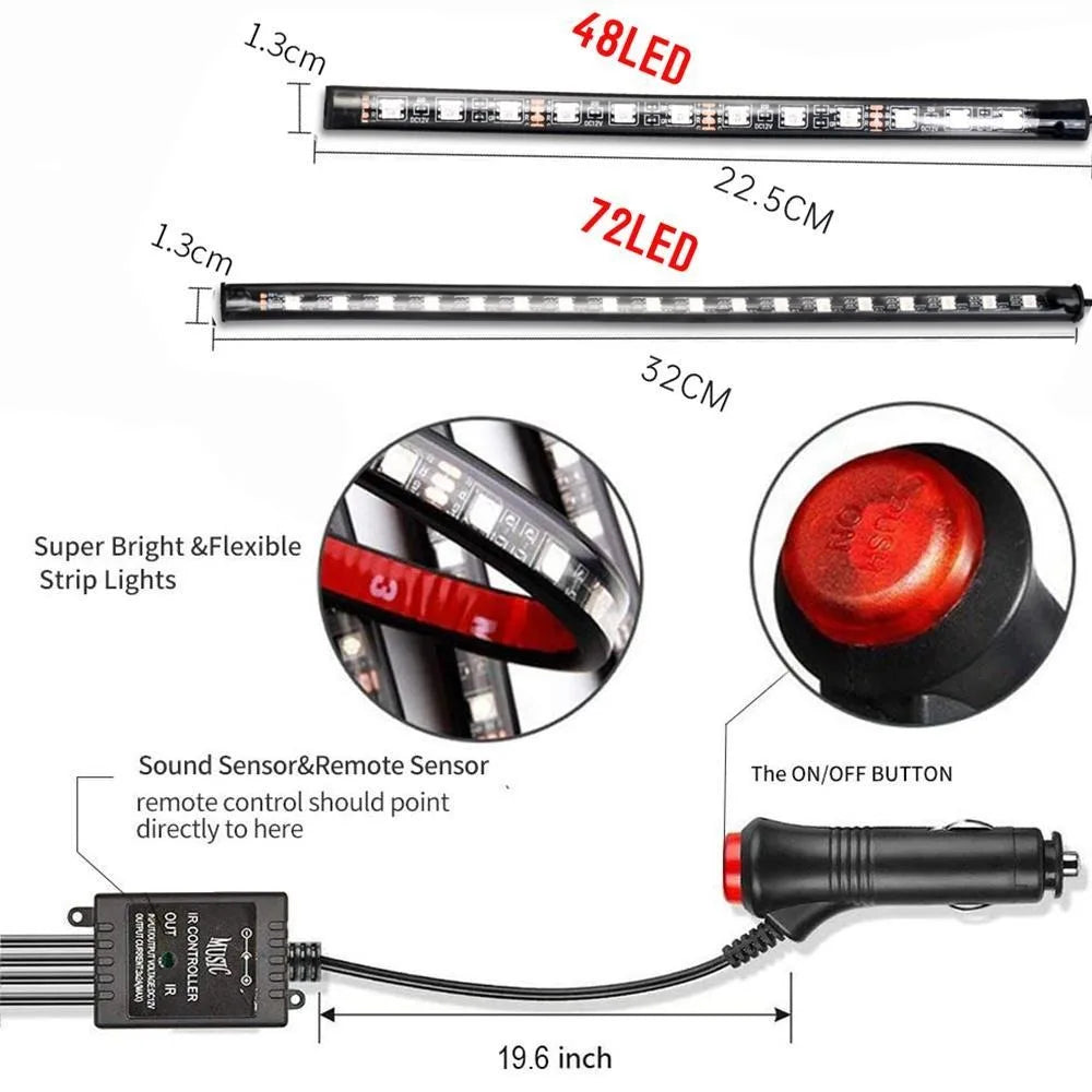 RGB Automotive Atmosphere Decorative Lamp Led Interior Light Strip Car Foot Ambient Lights with USB Cigarette with Remote Voice