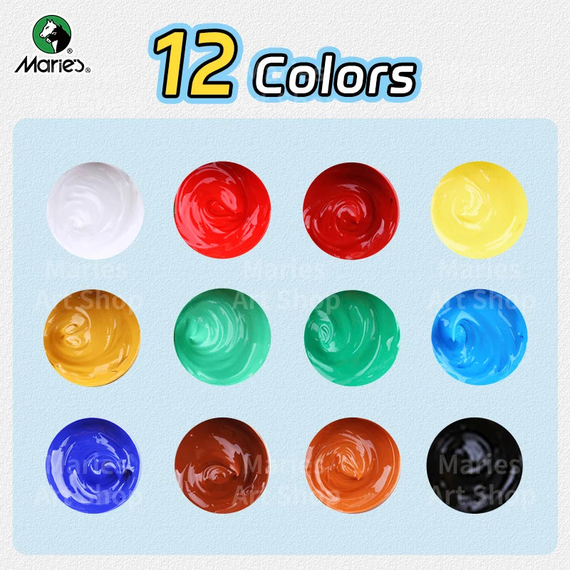 12 Colors Marie's Acrylic Paint Set,100ml/3.38oz,Vibrant Colors,Perect for Artists,Paints on Rocks,Crafts,Canvas,Wood,Stone
