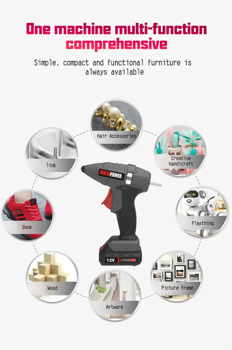 12V cordless hot glue gun kit and hot glue sticks