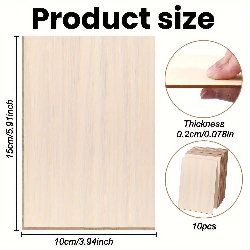 10pcs Basswood Sheets for Crafts - 5.91 x 3.94 Inch - 2mm Thickness Plywood Sheets Bass Wood Boards for Laser Cutting