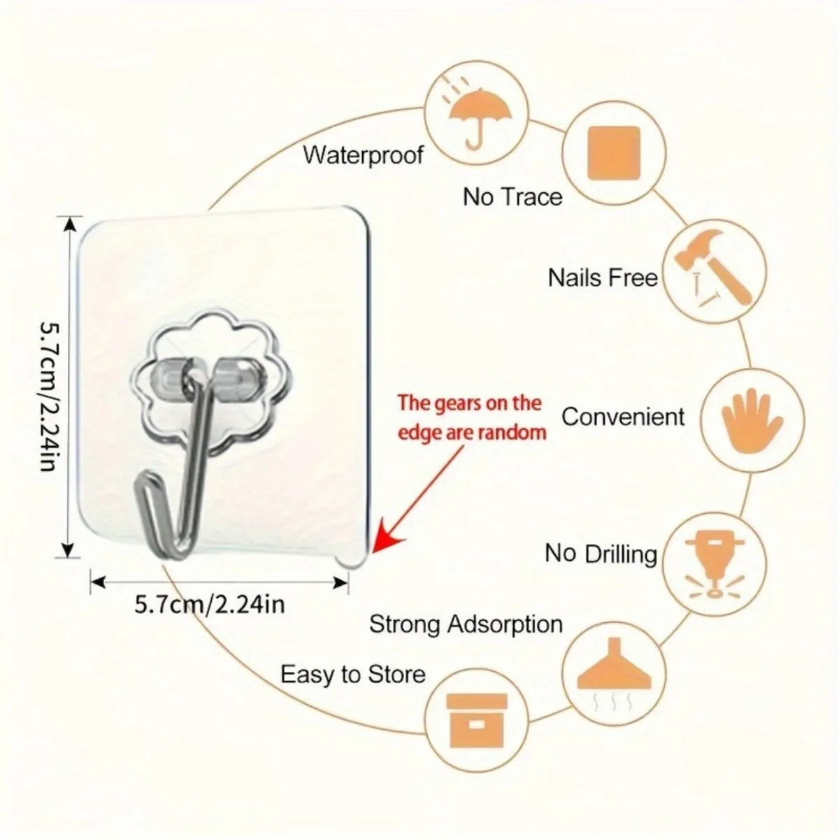 50 pcs Heavy Duty Clear Adhesive Hooks, No Residue Wall Hooks for Bathroom Kitchen, Strong Hold Space-Saving Organizers