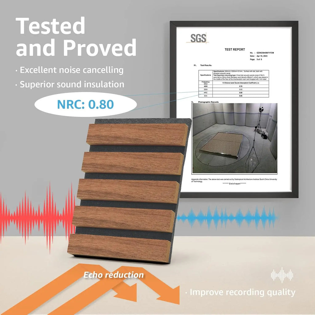 4-Piece Wood Slat Acoustic Panels for Noise Reduction, 3D Textured Wall and Ceiling Decor in Walnut Finish