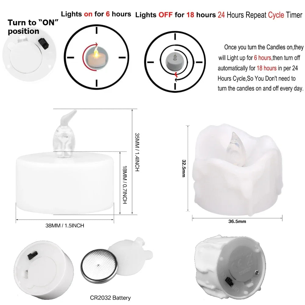 Flameless Flickering LED Tea Lights with Timer 6 Hours On & 18 Hours Off in 24Hours Cycle Automatically LED Votive Candles Light
