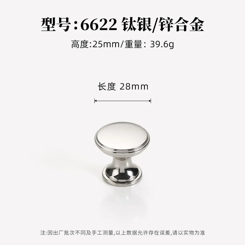 French titanium-silver cabinet door handle Solid zinc-alloy Cupboard & wardrobe pulls single-hole drawer knob  Furniture handle