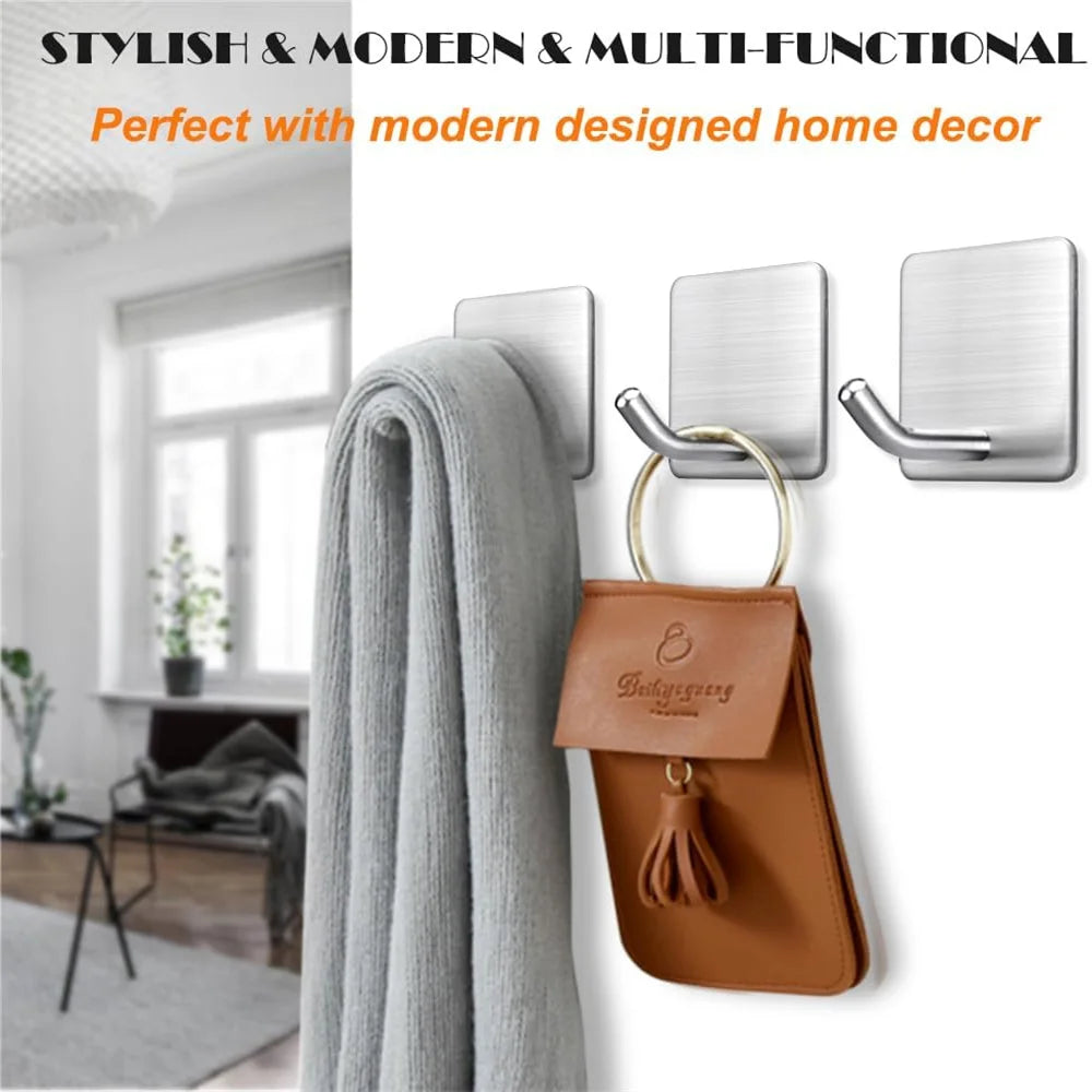 Heavy Duty Adhesive Towel Hook Stainless Steel Adhesive Hook Hanging Bathroom Kitchen Storage Holder Sticky Hooks Silver Hanger