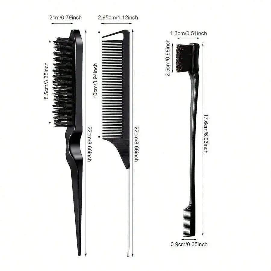 3pcs / A Set Gender Neutral Hair Styling & Makeup Set - Tail Comb, Dual Head Comb, Triple Row Teasing Brush, Brush Comb, Eyebrow