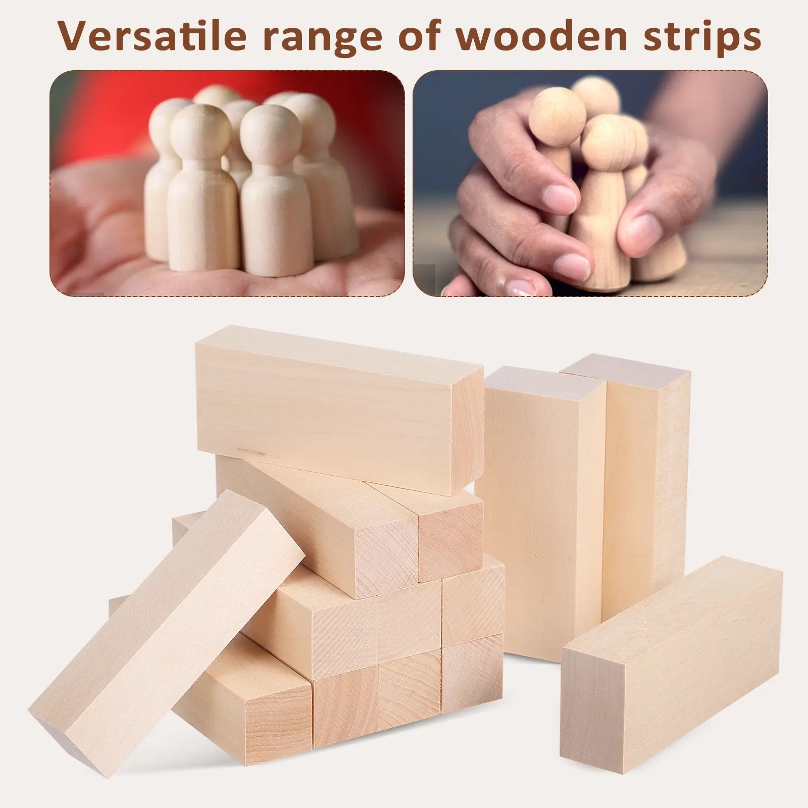 14Pcs Wooden Dowels Set Square Wood Sticks Fine Crafted Basswood Strips for Handicrafts DIY Projects Woodworking Trim Natural