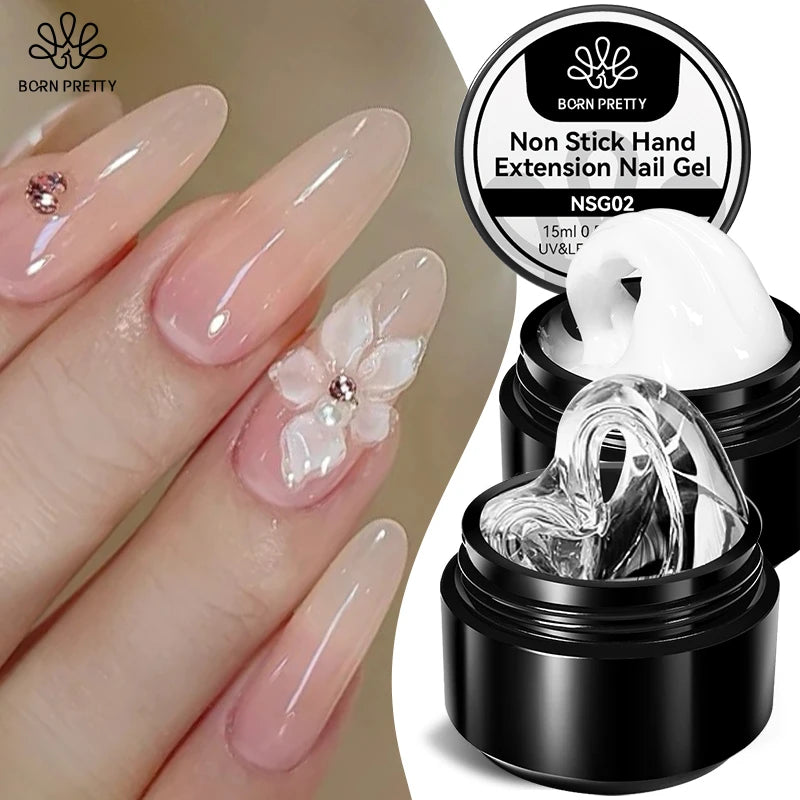 BORN PRETTY 2PCS Clear Milky White Non Stick Hand Extension Nail Gel for 3D Shaping Sculpting Carving DIY Nails at Home 15ml