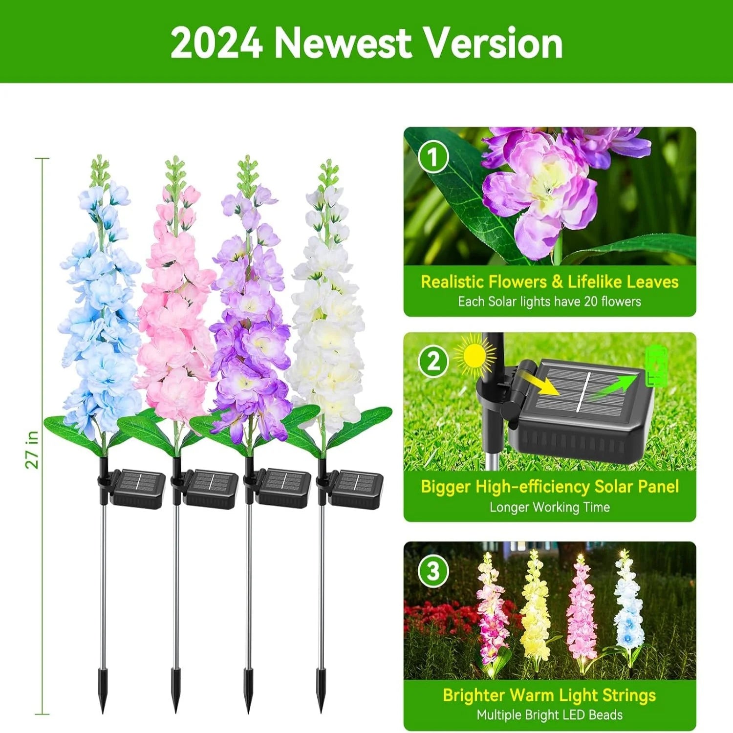 2/4 Pack Upgraded Solar Garden Lights with 36 LEDs, Solar Lights for Outside, Outdoor Solar Flowers Lights for Yard Patio