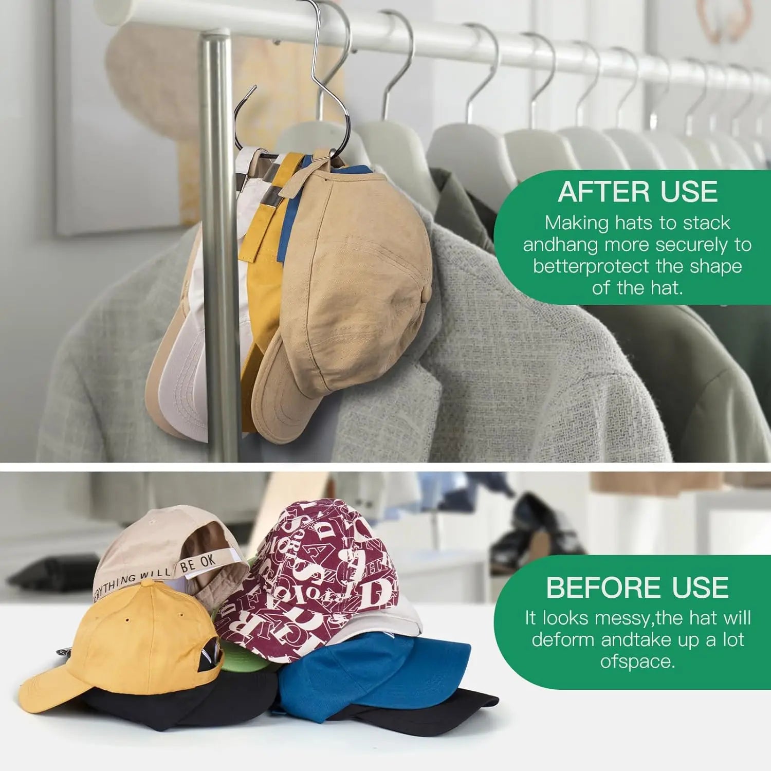 2-Piece Hat Hooks Set - No-Drill Quick Installation, Wall-Damage-Free, Fits Entryway/Closet/Door Back, Secure Hold