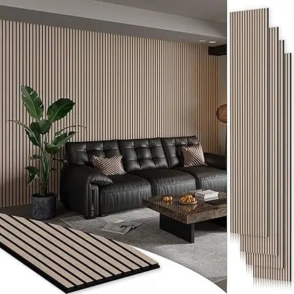 4-Pack 106x12.6 Inch Wood Slat Wall Panels - Soundproofing Acoustic Wooden Panels for 3D Fluted Wall Design