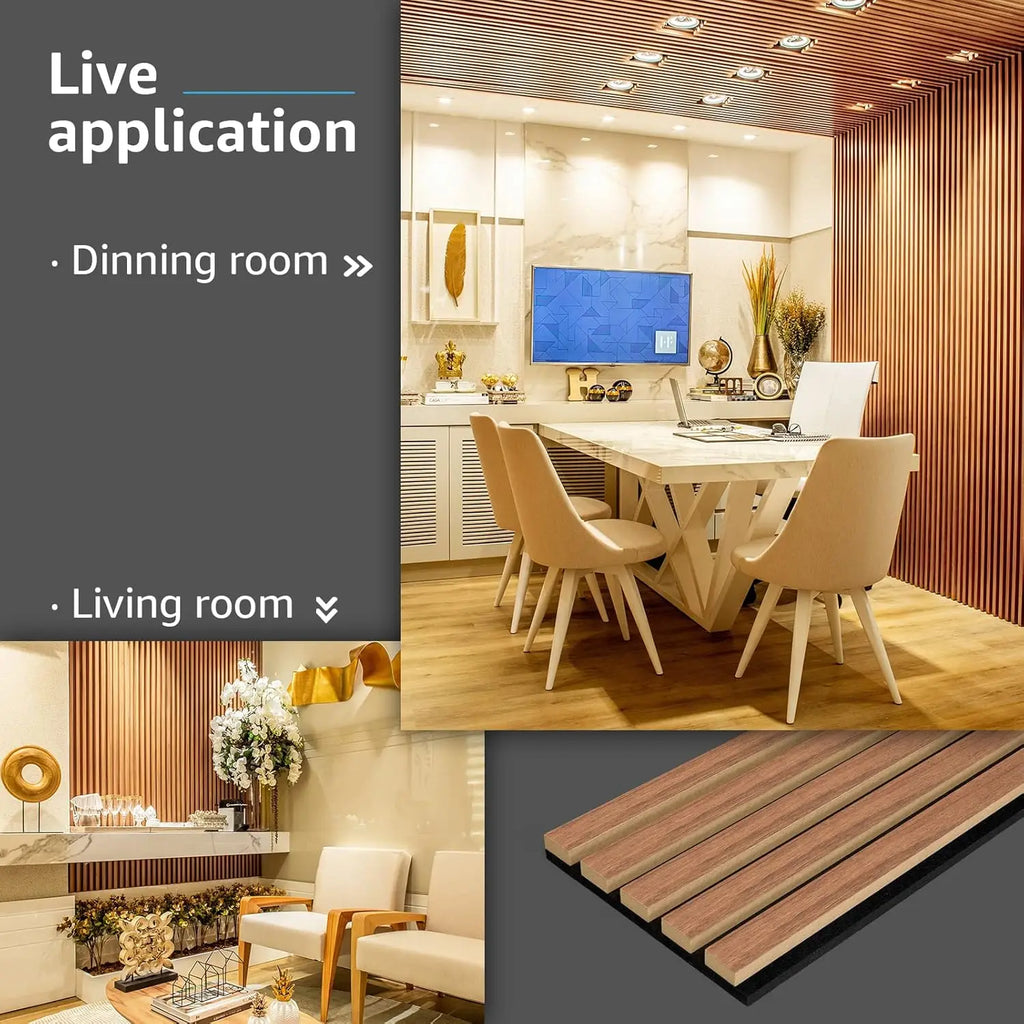 4-Piece Wood Slat Acoustic Panels for Noise Reduction, 3D Textured Wall and Ceiling Decor in Walnut Finish