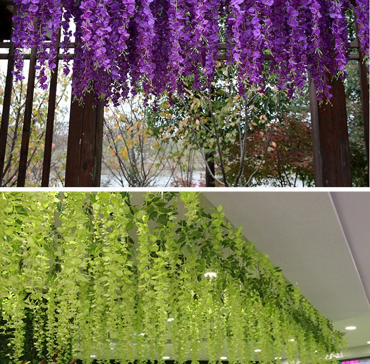 Artificial Wisteria Flower Hanging Garland, Rattan Fake Flower, String Flower, Wedding Party, Garden,  Home Wall Decor, 12PCS