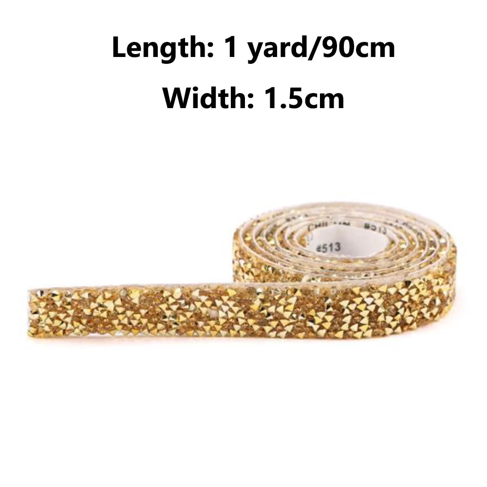 1 Yard Self-Adhesive Gold Crystal Rhinestone Tape Trim Applicator DIY Shoes Dresses Decoration Rhinestones Ribbon Roll Crafts