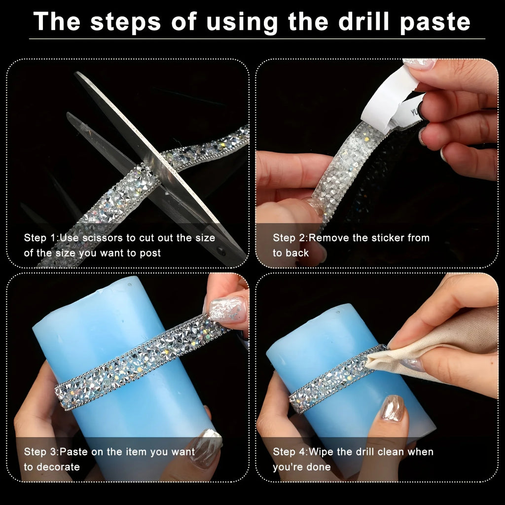 Rhinestone Ribbon Self Adhesive Ribbon Roll Glitter Ribbons Bling Rhinestone Ribbon for DIY Art Crafts