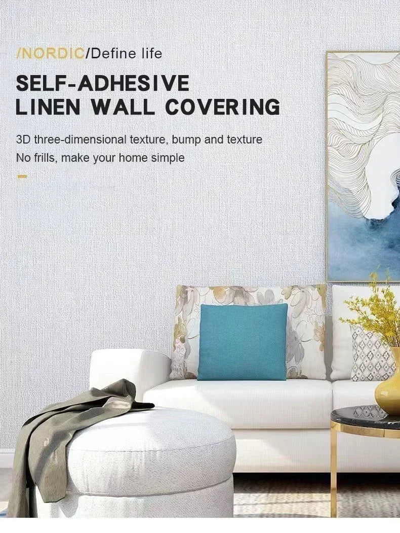 3D Imitation Linen wallpaper Self-adhesive Thickened Background wallpaper Bedroom Renovation Home Decor PVC Foam Wall Sticker