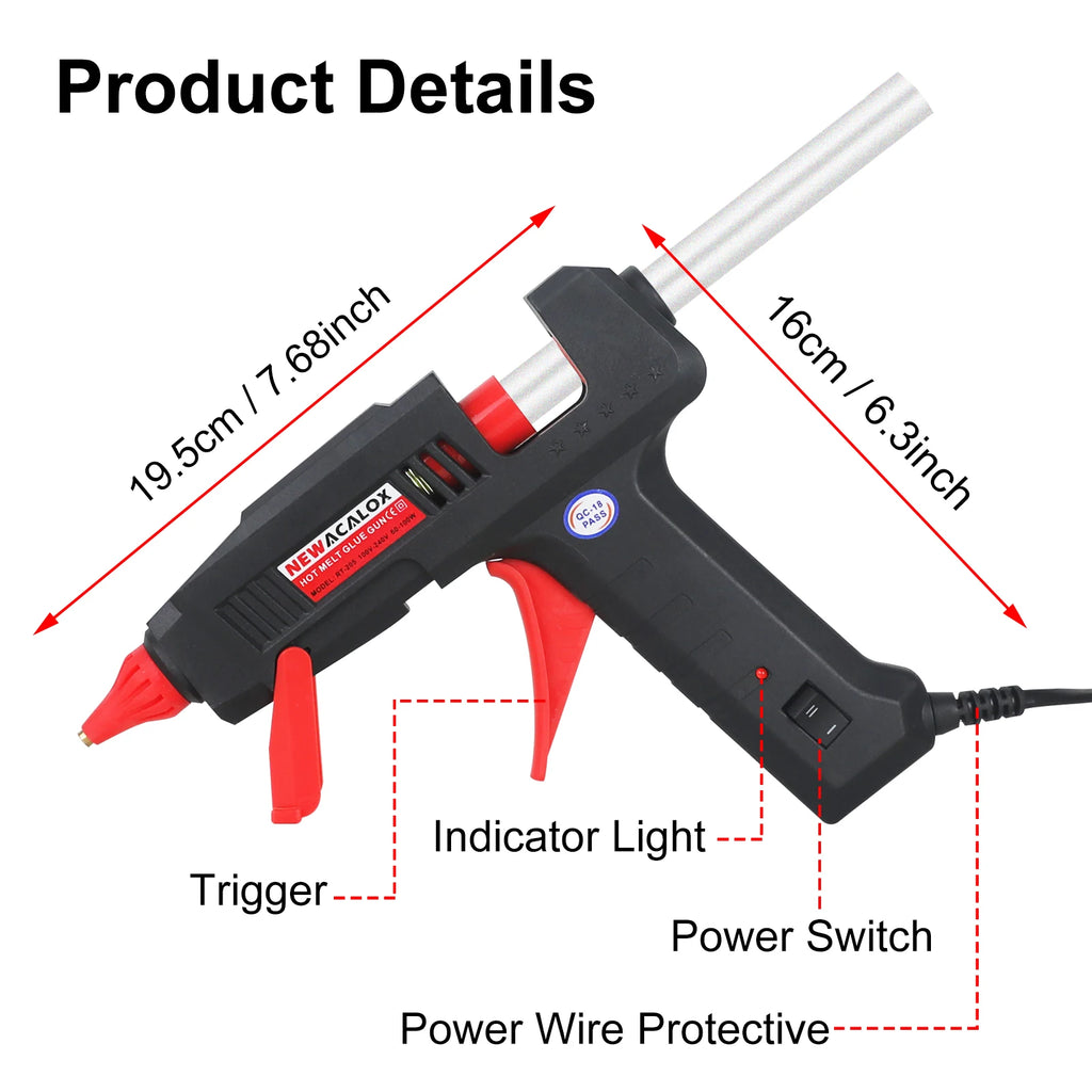 NEWACALOX US 60W 100W DIY Hot Melt Glue Gun Industrial Gluegun 1pc 11mm Glue Gun Sticks Arts DIY Repair Tool