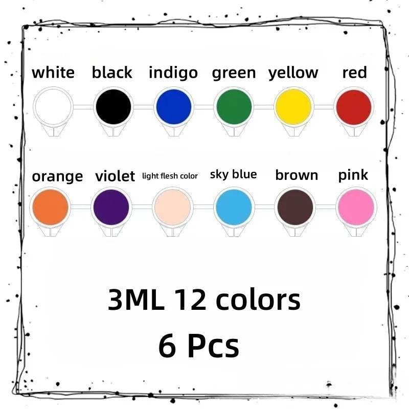 3mL, Acrylic Pigment for Student Art, Graffiti Painting, DIY Pigment, Hand Painted Walls, 12 Colors, Wholesale
