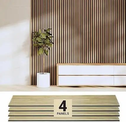 Oak Acoustic Wall Panels - 4-Pack - 94.49 x 12 - Decorative Soundproof Wood Panels