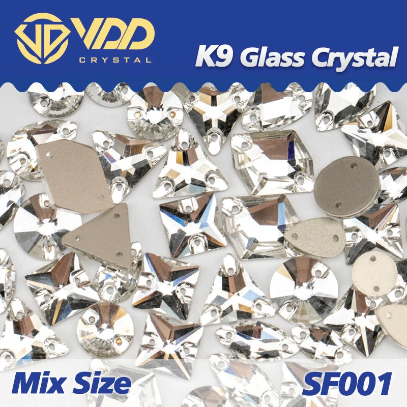 VDD 20/50Pcs Mix Size AAAAA K9 Glass Sew On Rhinestones Sewing Crystal AB Flat Back Stones For Clothes Accessories Wedding Dress