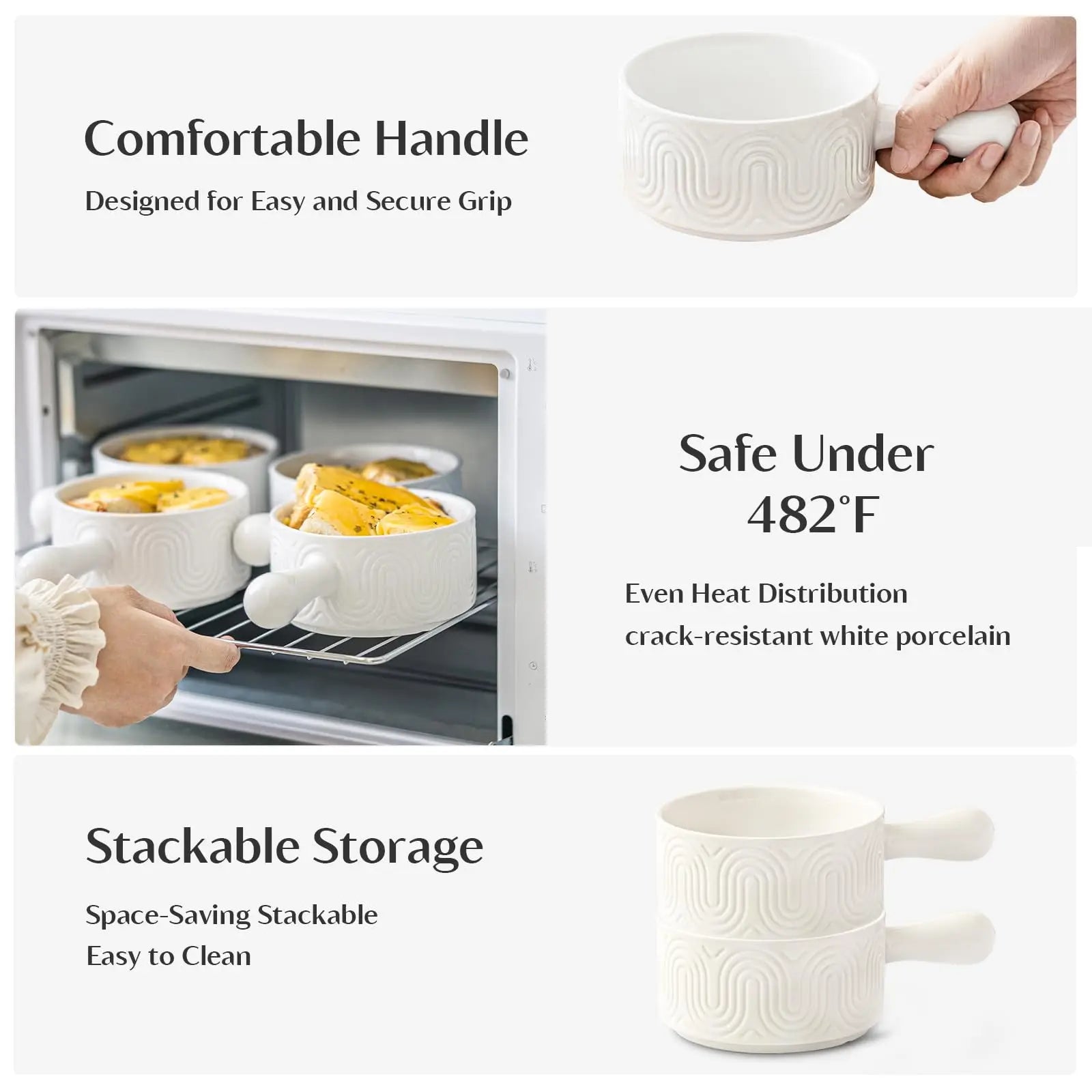 18oz French Onion Soup Bowls with Handles Set of 4 Ceramic Soup Crocks Ceramic Soup Bowl for Beef Stew Cereal Pot Pies Microwave