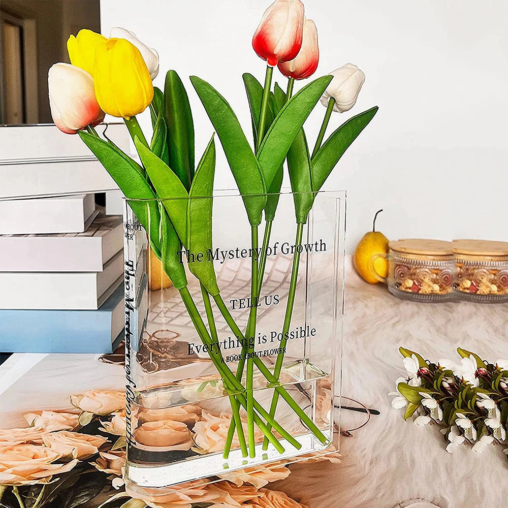 Acrylic Book Shaped Flower Arrangement Box,Book Vase,Nordic Style Acrylic Vase,Hydroponic Flowers,Desktop Decoration Ornament