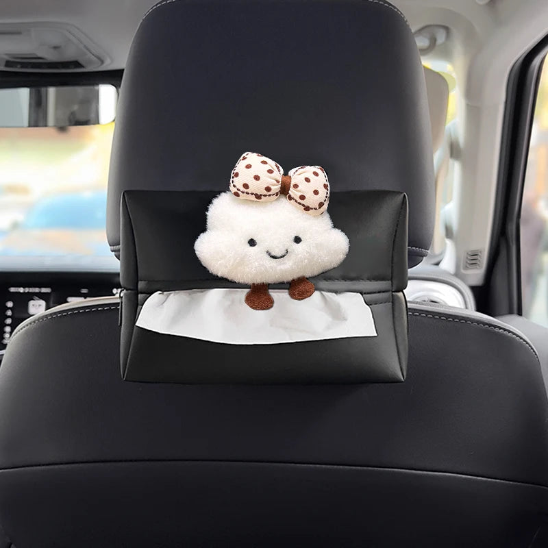 New Quality Leather Car Tissue Box For Armrest Paper Holder Cute Cartoon Hat Cloud Auto Hanging Back Seat Headrest Storage Bag