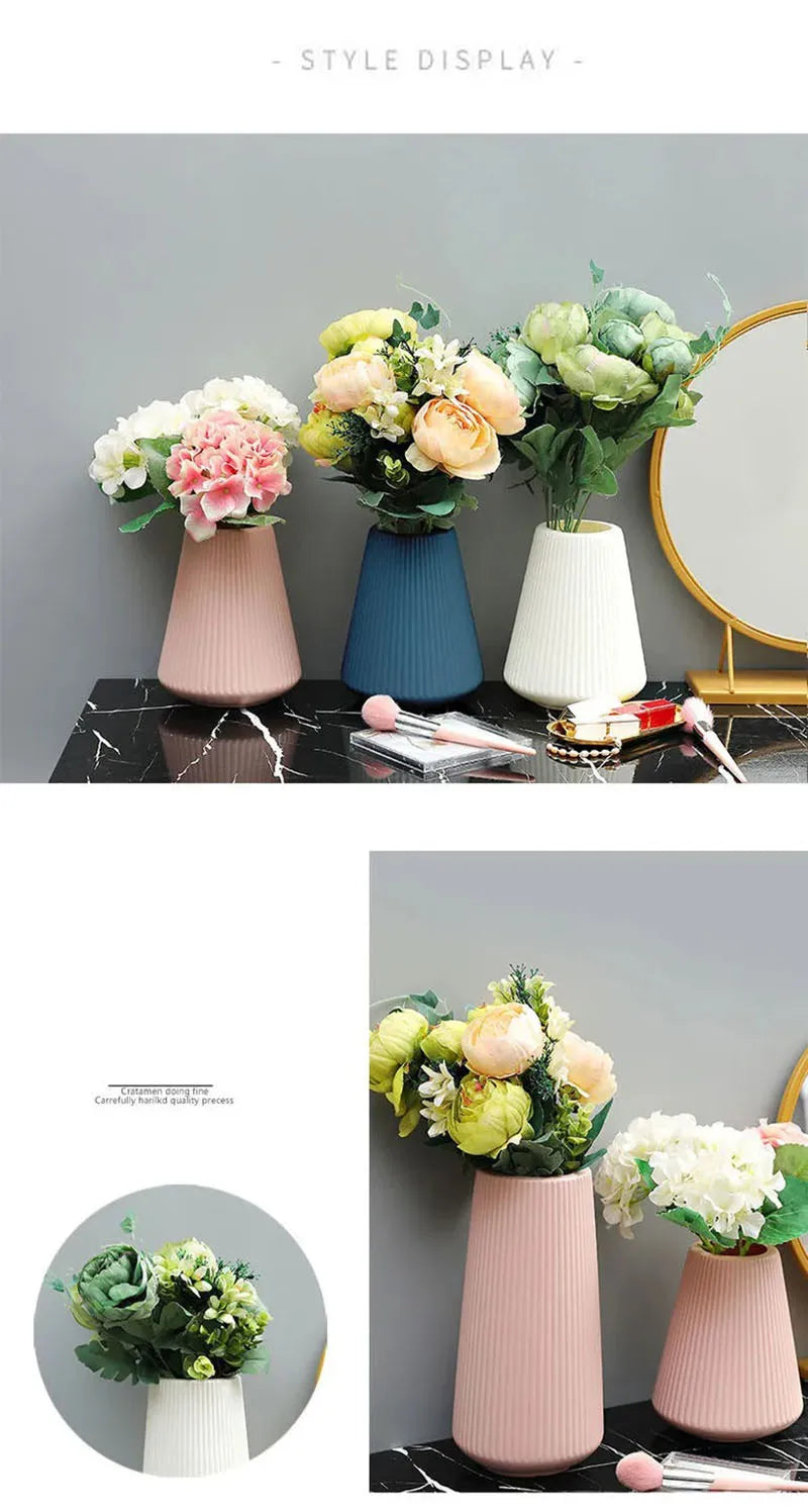 Morandi Plastic Vase Living Room Decoration Ornaments Modern Origami Plastic Vases for Flower Arrangements Home Decoration