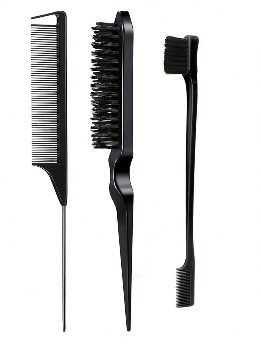 3pcs / A Set Gender Neutral Hair Styling & Makeup Set - Tail Comb, Dual Head Comb, Triple Row Teasing Brush, Brush Comb, Eyebrow