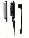 3pcs / A Set Gender Neutral Hair Styling & Makeup Set - Tail Comb, Dual Head Comb, Triple Row Teasing Brush, Brush Comb, Eyebrow