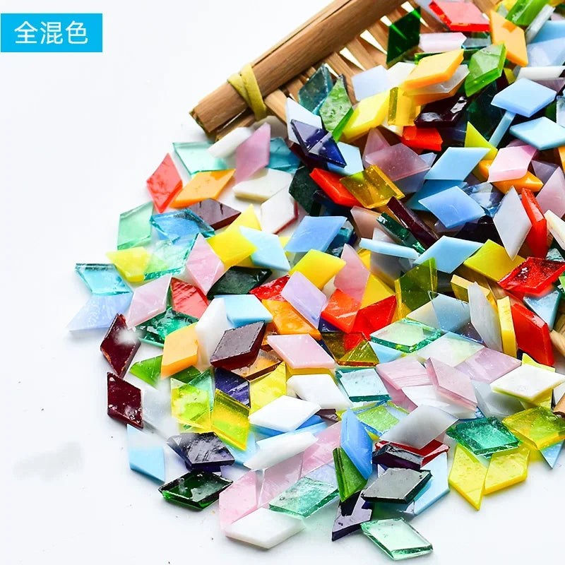 200g Diamond Shape Mosaic Mica Stained Glass Mosaic Tiles Mosaic Making Tiles for Puzzle Art DIY Craft Lamp Table Accessories