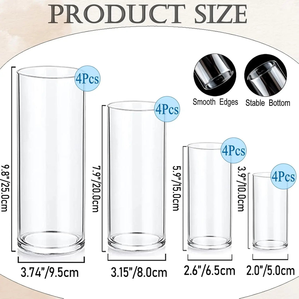 16-Piece Glass Cylinder Vase Set with 24 Floating Candles for Wedding Centerpieces and Home Decor
