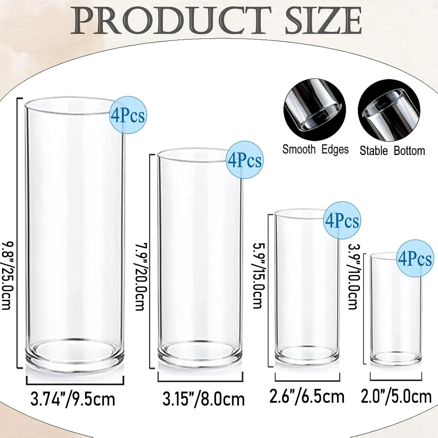16-Piece Glass Cylinder Vase Set with 24 Floating Candles for Wedding Centerpieces and Home Decor