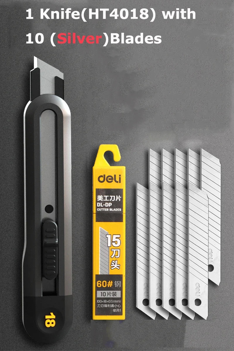 Deli Utility Knife Portable Pocket Box Cutter Retractable Paper нож 18MM 9MM Metal Blade for Office School Stationery Supplies
