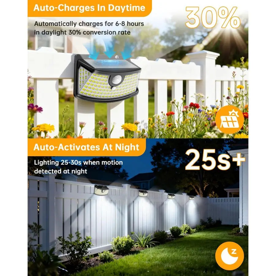 New Solar Motion Sensor Lights 120 LEDs with Lights Reflector,270 Wide Angle, IP65 Waterproof, Step Lights for Front Door, Yard
