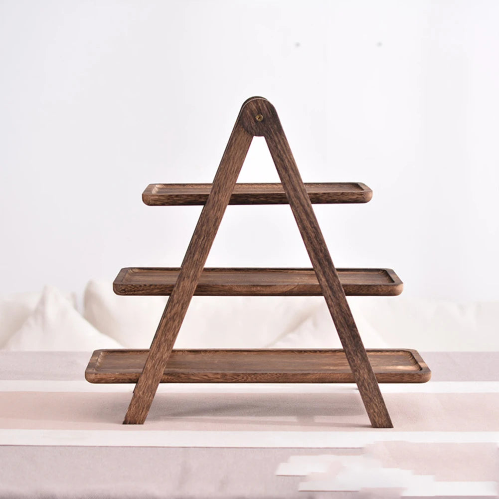 2Pcs Wooden Serving Platter 3 Tier Serving Tray Multi-Function Rectangular Serving Stand Cupcake Tiered Tray for Wedding Party