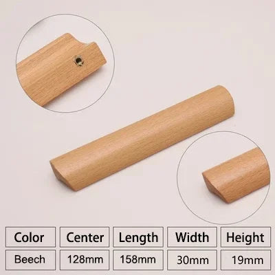 Natural Wood Furniture Handles Kitchen Door Knobs Cabinets Pulls Beech Wooden Handles for Cabinet and Drawers Furniture Hardware