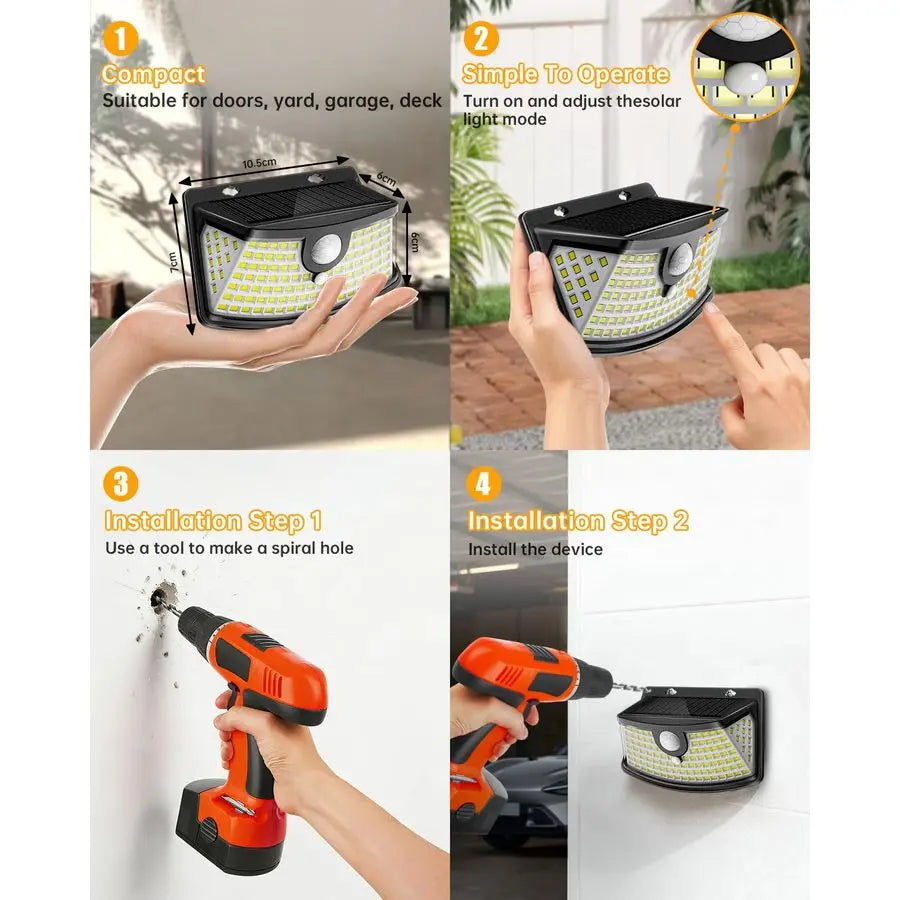 New Solar Motion Sensor Lights 120 LEDs with Lights Reflector,270 Wide Angle, IP65 Waterproof, Step Lights for Front Door, Yard