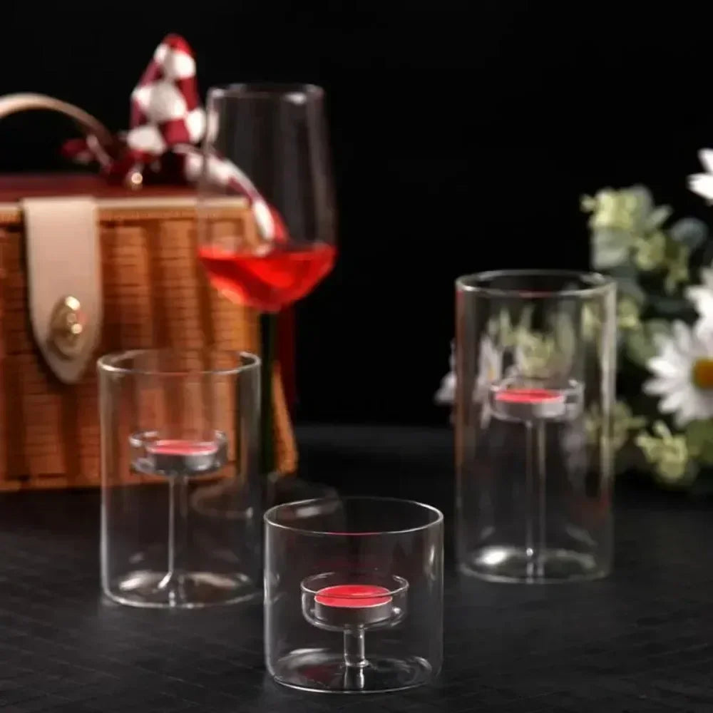Glasseam Glass Tealight Candle Holder Modern Cylinder Candle Holders for Table Centerpiece Wedding Christmas Party Decorations