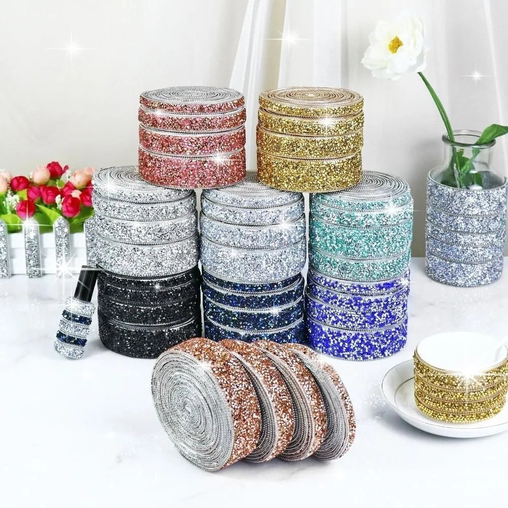Self Adhesive Crystal Rhinestone Sticker DIY Sticker 1cm Width Diamond Ribbon Bling Crystal Crystal Roll Glitter