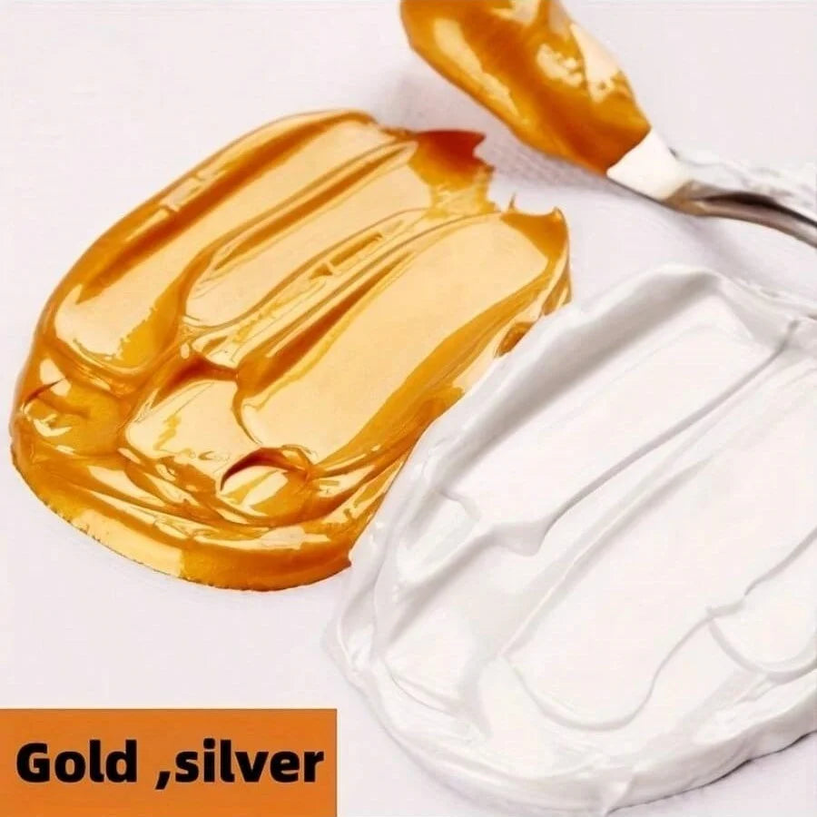 50/100/300 milliliters Golden and Silver Acrylic Paints, Metallic Pearlescent, Hand-painted Gypsum Glue, Waterproof and Non-fadi