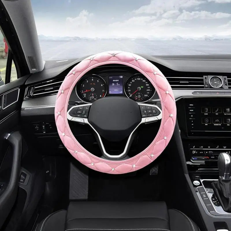 Bling Car Steering Wheel Cover Steering Wheel Sleeve With Sparkly Glitter Rhinestones Anti-SlipCar Wheel Protector Auto Steering
