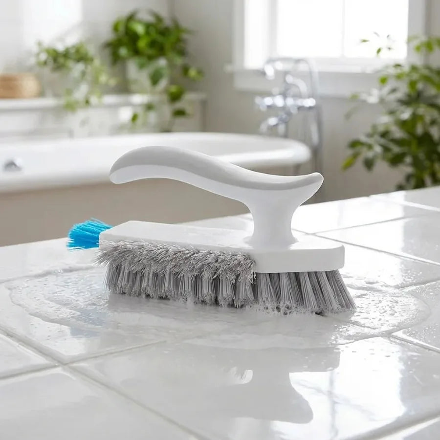 1PC White V-Shaped Grout Brush – 90° No-Dead-Angle Cleaning Brush with Scraper for Bathroom Shower & Floor Tile Grout
