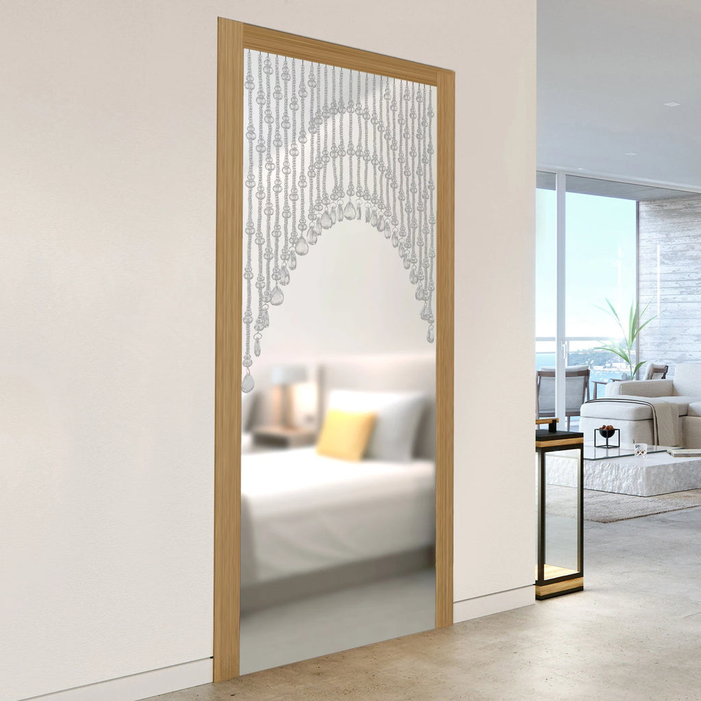 25-String Clear Crystal Beaded Door Curtain Stainless Steel&Glass Material Polishing Process 1.97-3.28Ft Adjustable Width