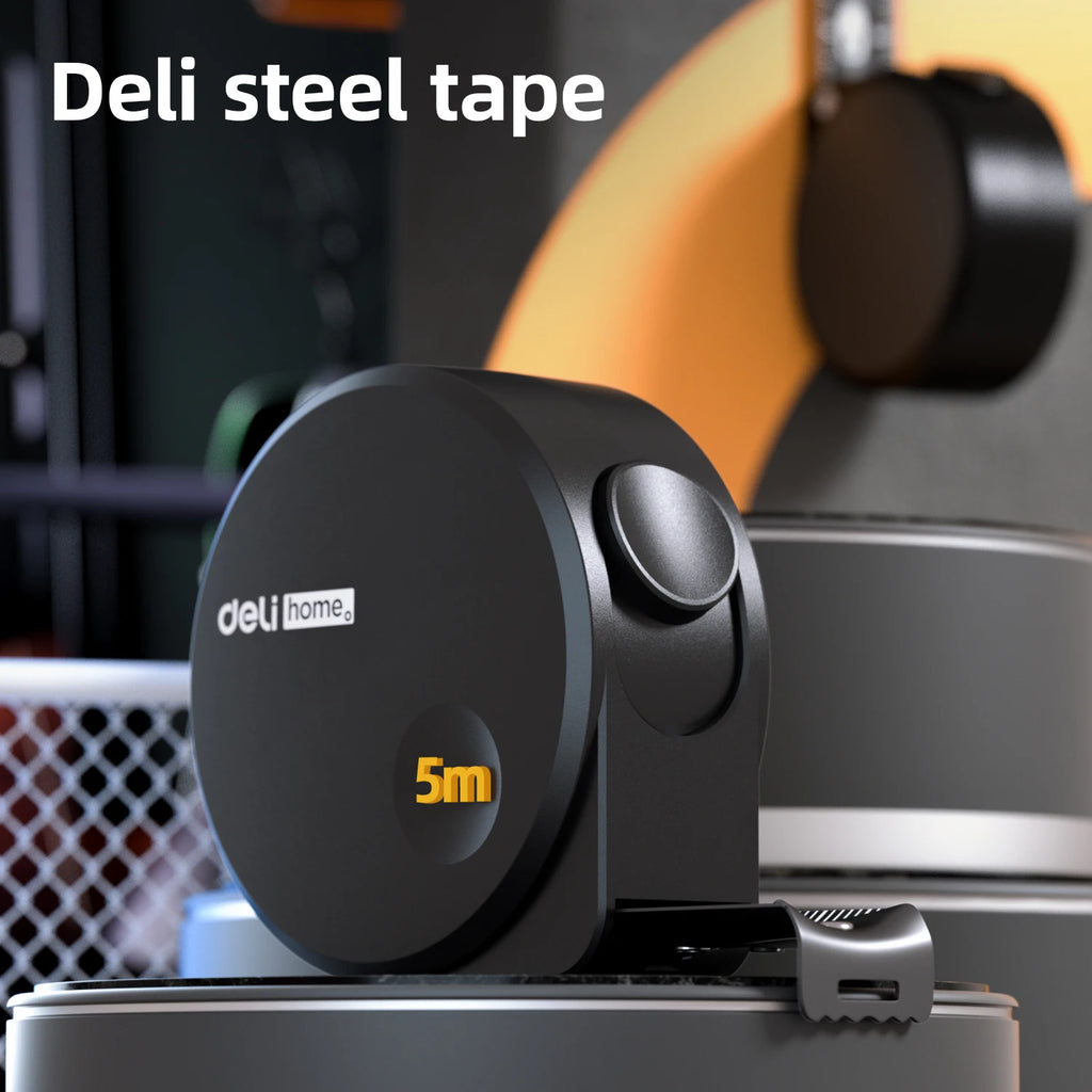Deli Tools 1 Pcs 5M Measuring Tape Black Carbon Steel Material High Quality Household Woodworking Portable Measuring Tool