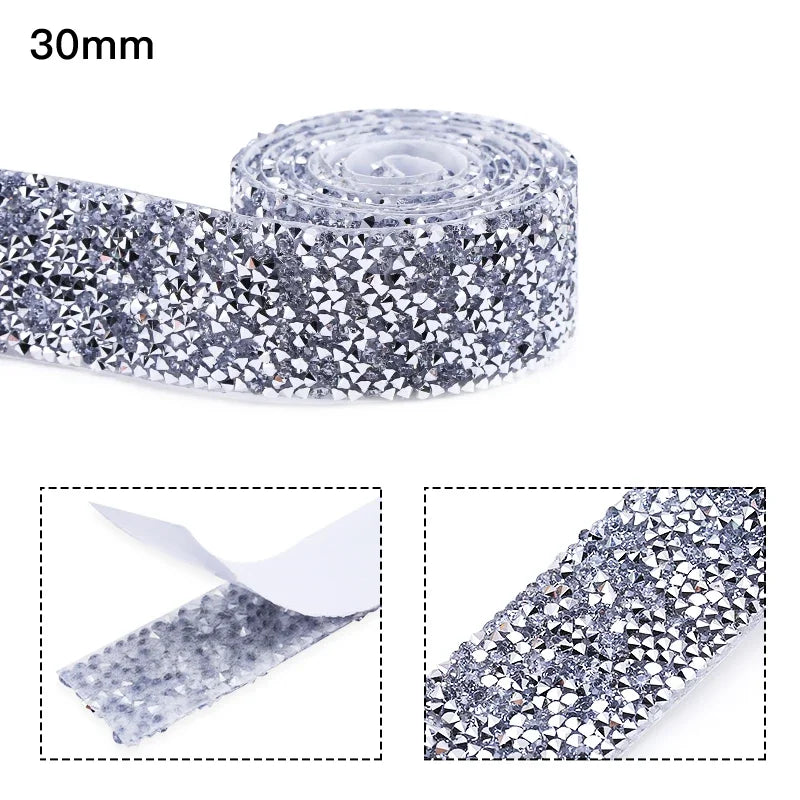 10mm-30mm Rhinestone Ribbons Self-Adhesive Trim Gift Handmade Rhinestone Stickers Applicator Ribbon With Rhinestones Appliques